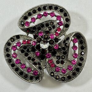 Vintage Pink And Dark Rhinestone Brooch 2” Statement Piece Gorgeous Fashion